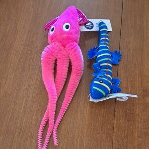 Cat Toys Pink Squid and Blue Lizard Plush Toys/BUNDLE ONLY 2 OR MORE ITEMS